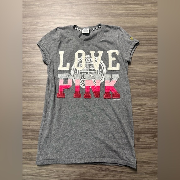 Y2K PINK Victoria’s Secret LOVE PINK Gray Pink & White Top Size Medium - Picture 1 of 7